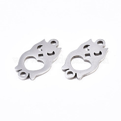 変色しない201ステンレス鋼リンクコネクター  レーザー切断  フクロウ  ステンレス鋼色  17x9.5x1mm  穴：1.5mm&nbsp;STAS-S110-108P