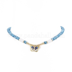 Collier pendentif papillon en laiton avec chaînes en perles heishi en argile polymère pour femme&nbsp;NJEW-JN04166