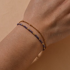 Bracelet à double rang en acier inoxydable 304 doré avec zircon cubique rond à facettes pour femme&nbsp;PW9964-3