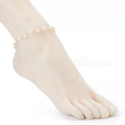 ナチュラルパールビーズアンクレット  金メッキ真鍮カニカン付き  ホワイト  9-7/8インチ（25.2cm）&nbsp;AJEW-AN00429