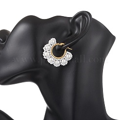 Серьги-кольца с цветком из ракушечного жемчуга&nbsp;EJEW-MZ00662-01