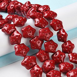 合成サンゴビーズ連売り  染め  スター  レッド  15.5x15.5x8mm  穴：1mm  約26個/連  13.98~14.17インチ（35.5~36cm）&nbsp;G-C103-A01-01
