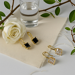 4 шт. квадратные серьги-подвески с кубическим цирконием из латуни двух цветов&nbsp;EJEW-GO0001-10