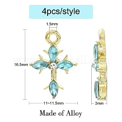 28スタイルのアクリルラインストーンペンダント7個。  合金パーツ  クロスチャーム  ミックスカラー  16.5x11~11.5x3mm  穴：1.5mm  4個/スタイル&nbsp;RB-CJ0001-05