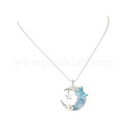 Collana con ciondolo a forma di luna in acquamarina naturale avvolta in filo metallico e farfalla in acrilico&nbsp;NJEW-TA00266-01