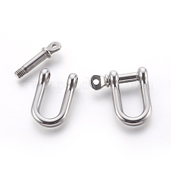 304ステンレススチール製ネジDリングアンカーシャックル留め金  アンティークシルバー  26x24x7.5mm  穴：2mm  8x16.5mm内径&nbsp;STAS-E446-30C-P