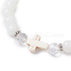 Pulseras elásticas redondas de cuentas de vidrio de imitación jade pintadas con aerosol para mujer&nbsp;BJEW-JB12881-02