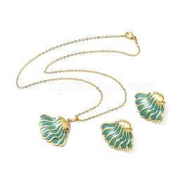 Set di orecchini a perno e collane con pendente a forma di conchiglia in acciaio inossidabile 304 smaltato per donna.&nbsp;SA-CBA46AF-20G