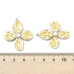 304ステンレススチールエナメルペンダント  花のチャーム  樹脂と  PVD真空メッキ  18KGP本金メッキ  ライラック  35.5x30.5x4mm  穴：1.5mm&nbsp;STAS-T076-09G-02
