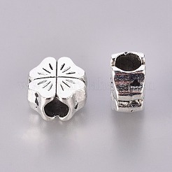 Stile tibetano trifoglio fiore d'argento antico perline europei&nbsp;X-PALLOY-14467-AS-LF