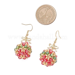 Рождественские серьги-подвески из стеклянных бусин и нержавеющей стали 304 EJEW-MZ00534