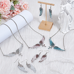 Ожерелья с подвесками в виде крыльев из горного хрусталя и серег-подвесок SJEW-AN0001-20