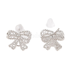 女性用蝶結び真鍮スタッドピアス  プラチナ  10x11mm&nbsp;EJEW-P288-02P