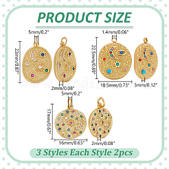 6 шт. 3 стиля латунных подвесок с микропаве из разноцветных кубических цирконий&nbsp;FIND-WR0012-71