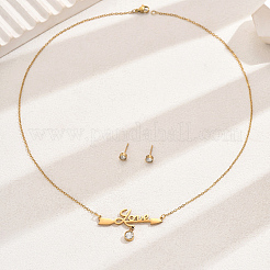 Модные комплекты из серег-гвоздиков из нержавеющей стали и ожерелий с подвесками в виде слова «любовь» для женщин QR4901-2