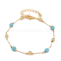 Pulseras de eslabones de latón y turquesa sintética&nbsp;KK-H299-03G