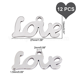304ステンレススチールペンダント12個  単語の愛  ステンレス鋼色  13x27x1.5mm  穴：2mm&nbsp;STAS-UN0029-10
