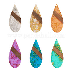 12шт 6 цвета прозрачной смолы и орехового дерева большие подвески&nbsp;WOOD-TA0002-48