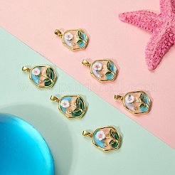 真鍮製エナメルペンダント5個  樹脂と  フラワーラウンドフラワーチャーム  18KGP本金メッキ  カラフル  21.5x18x6mm  穴：4x3mm&nbsp;KK-SZ0002-58B