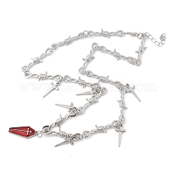 Хэллоуин сплав шипы звено темно-красный гроб формы кулон ожерелья для женщин&nbsp;LS-NJEW-K294-01P