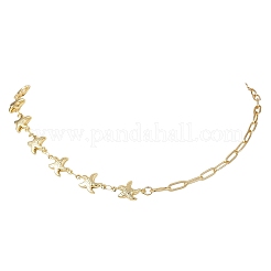 Женские цепочки из нержавеющей стали 304 в виде морской звезды и латунной цепочки в виде скрепки.&nbsp;NJEW-JN05927