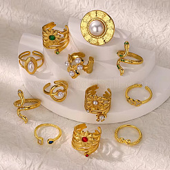 Кольца-манжеты в стиле ретро-королевской эпохи из нержавеющей стали 304 с имитацией жемчуга&nbsp;FS-WG343E9-01