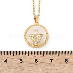 Плоская круглая подвеска с пчелой из латуни с микропаве из кубического циркония NJEW-C076-12G