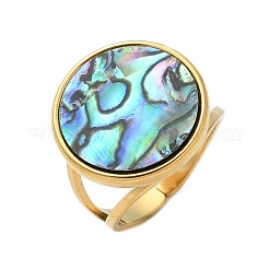 Плоские круглые манжеты из ракушки пауа из нержавеющей стали 304 для женщин RJEW-G346-02G-01