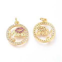 Кулоны из латуни с микропейвом и прозрачной и вишневой фианитами ZIRC-O036-14G