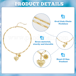 Латунные микропаве прозрачные кубические цирконии подвеска в виде солнца и сердца звено цепи ожерелья&nbsp;NJEW-HS00021