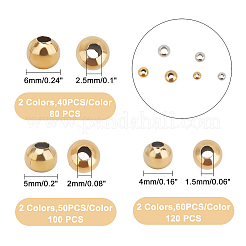 300個 6スタイル ラウンドPVD真空メッキ304ステンレススチールビーズ  ゴールデン·ステンレス鋼色  4~6mm  穴：1.5~2.5mm&nbsp;STAS-UN0026-43
