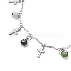 3 cavigliera con catena a maglie con nappa a croce in acciaio inossidabile 304 e 3 colori&nbsp;AJEW-AN00741