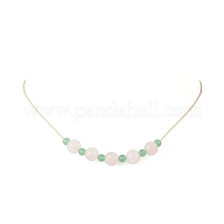 Регулируемые плетеные ожерелья из натурального малайзийского нефрита и розового кварца с круглыми бусинами&nbsp;NJEW-JN05324