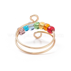 Anello polsino con perline rotanti con semi di vetro&nbsp;RJEW-JR00511-03