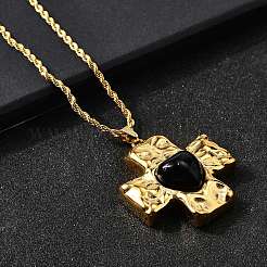 Крест с сердцем 304 нержавеющая сталь кубический цирконий ожерелья кулон NJEW-H070-01G-02