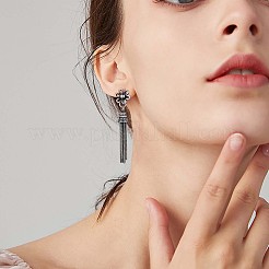 925 スターリングシルバーの花とタッセル ダングル スタッド ピアス 女性用  アンティークシルバー  31mm  ピン：1mm&nbsp;JE935A