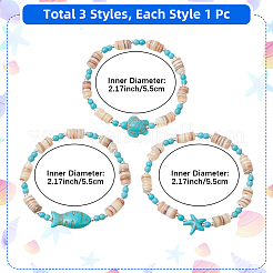 3шт. браслеты из натуральных пресноводных ракушек с бусинами BJEW-PA0001-06