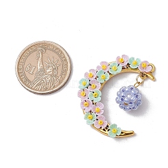 ガラスシードビーズペンダント  樹脂ビーズおよび合金の知見と  ムーン  カラフル  41x35x12mm  穴：2.5mm&nbsp;PALLOY-MZ00602-02