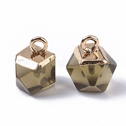 電気メッキガラスチャーム  トップの金メッキ鉄ループ付き  スターカットラウンドビーズ  オリーブ  12x10x10mm  穴：1.8mm&nbsp;G-S359-016