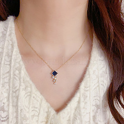 Комплект из ожерелья и серег-гвоздиков с ромбовидным латунным кубическим цирконием&nbsp;FS-WG35A33-01