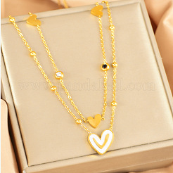 Комплекты двухслойных браслетов и ожерелий из нержавеющей стали 304 с кубическим цирконием и натуральными ракушками&nbsp;FS-WGCE9B1-03