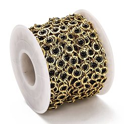 真鍮リンクチェーン  エナメル  スプール  長持ちメッキ  溶接されていない  フラットラウンド  ゴールドカラー  ブラック  リンク：9x6x1.5mm&nbsp;CHC-L039-47A-G