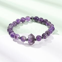 Bracciale elastico con perline di ametista naturale per donna&nbsp;BJEW-A145-01F
