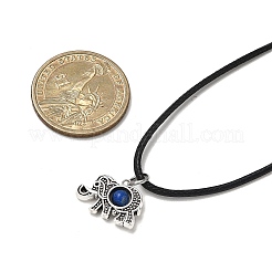 Ожерелье из вощеного шнура с подвеской из сплава и натурального лазурита NJEW-JN05438-02