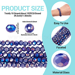 10 нити гальванизированных стеклянных бусин для выпечки&nbsp;GLAA-BW0001-01