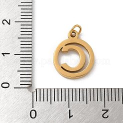 304ステンレススチールチャーム、ジャンプリング付き  ゴールドカラー  文字チャーム付きリング  文字C  14.5x12x1.5mm  穴：3mm&nbsp;LS-STAS-R001-02G-C