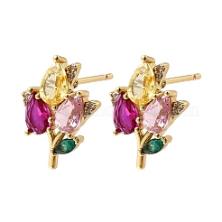 Серьги-гвоздики из латуни с микропаве и кубическим цирконием EJEW-P322-12G