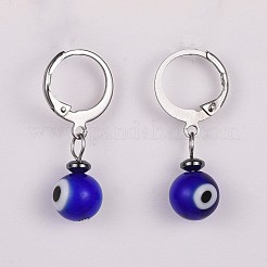 ランプワークレバーバックダングルピアス  304ステンレススチールフレンチフックピアス金具と非磁性合成ヘマタイトビーズ付き  ナザールボンジュウ  ブルー  27~28mm  ピン：0.7x1mm&nbsp;EJEW-JE03313-02