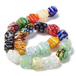 手作りミッレフィオーリガラスビーズ連売り  多面カット  直方体の  カラフル  14~16x10~12x10~12mm  穴：1mm  約22~25個/連  15.7インチ&nbsp;LS-LAMP-G099-10