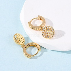 Плоские круглые серьги-кольца с микропаве из латуни и прозрачными кубическими циркониями EJEW-F384-10G